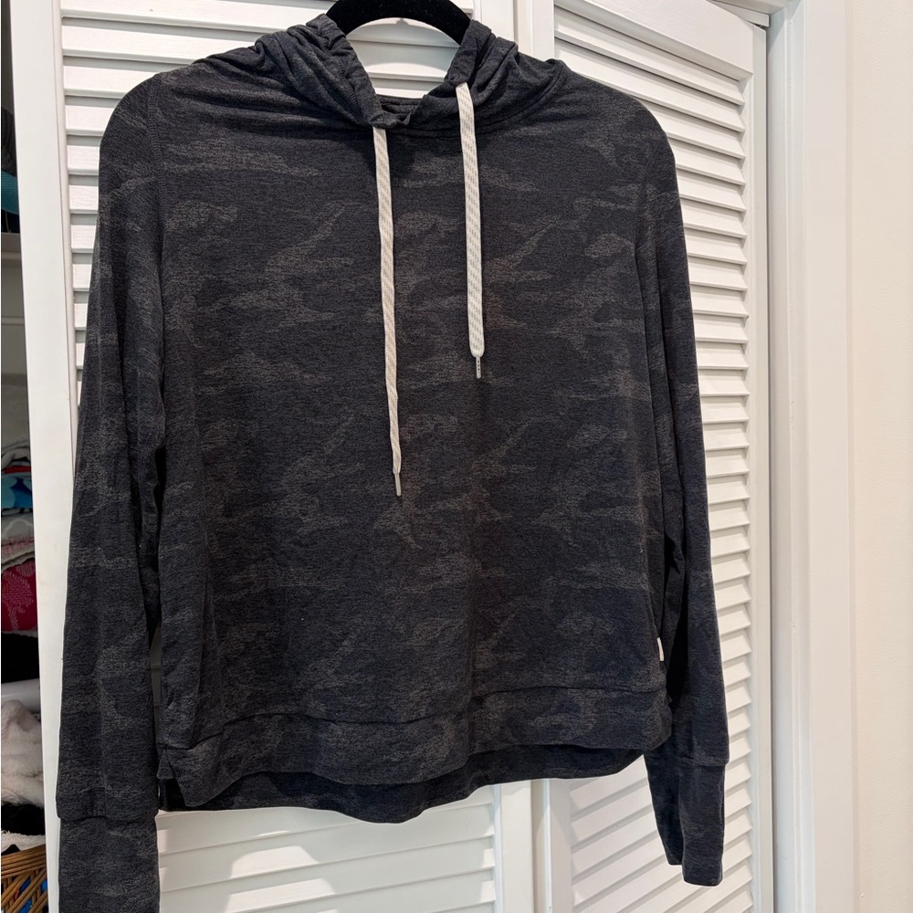 Vuori Long Sleeve Hoodie - Charcoal Camo with White Drawstrings